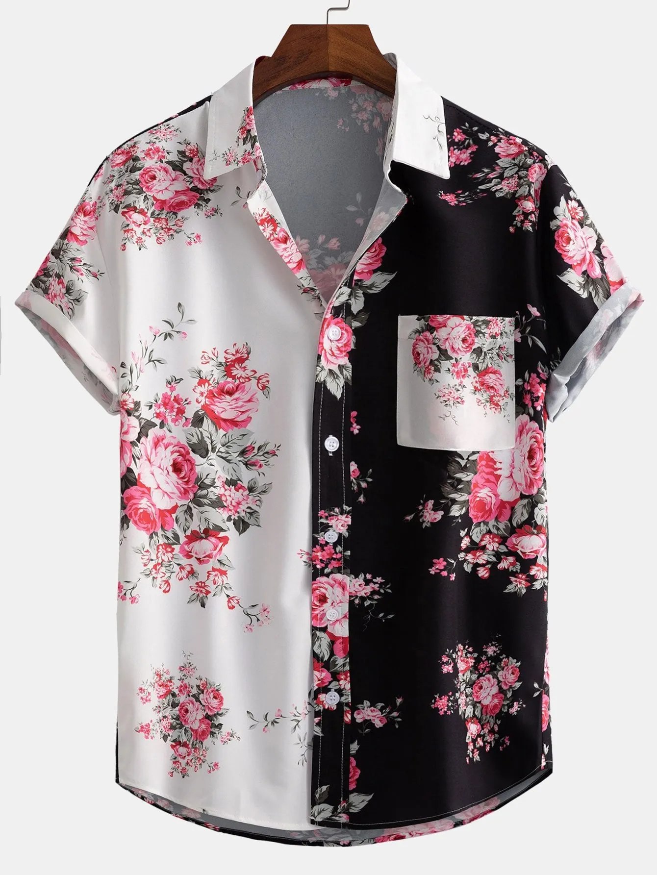 Two Tone Rose Print Button Up Shirt & Swim Shorts sold by Hoooyi product image thumbnail 4