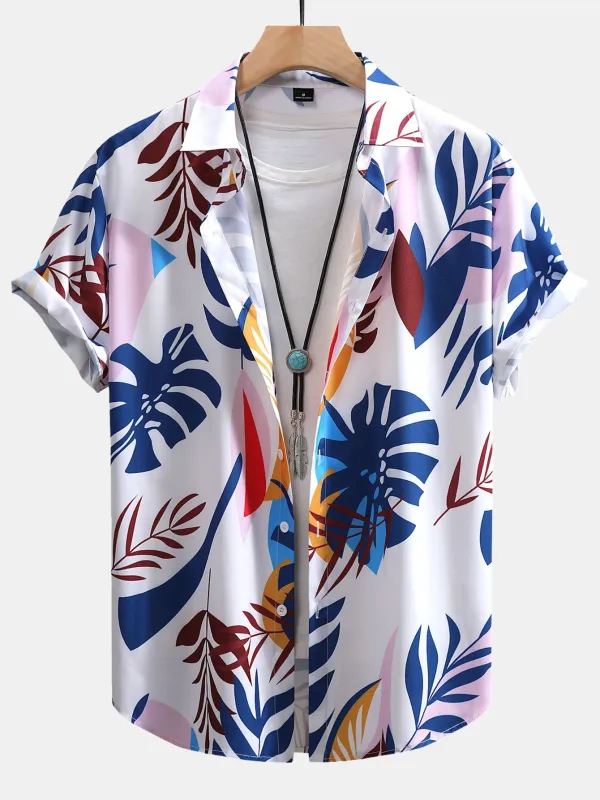 Colorful Leaf Print Button Up Shirt sold by Hoooyi