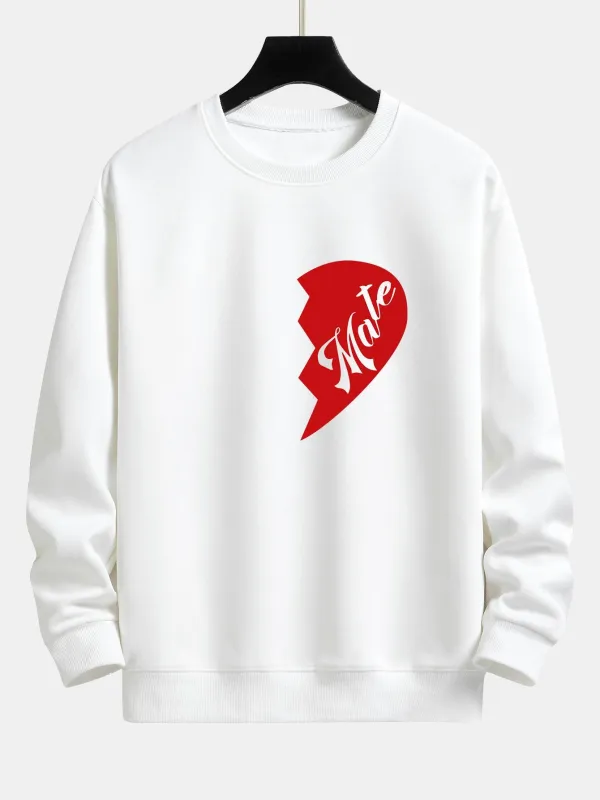 Soul Mate Half Heart Couple Print Relax Fit Sweatshirt sold by Hoooyi