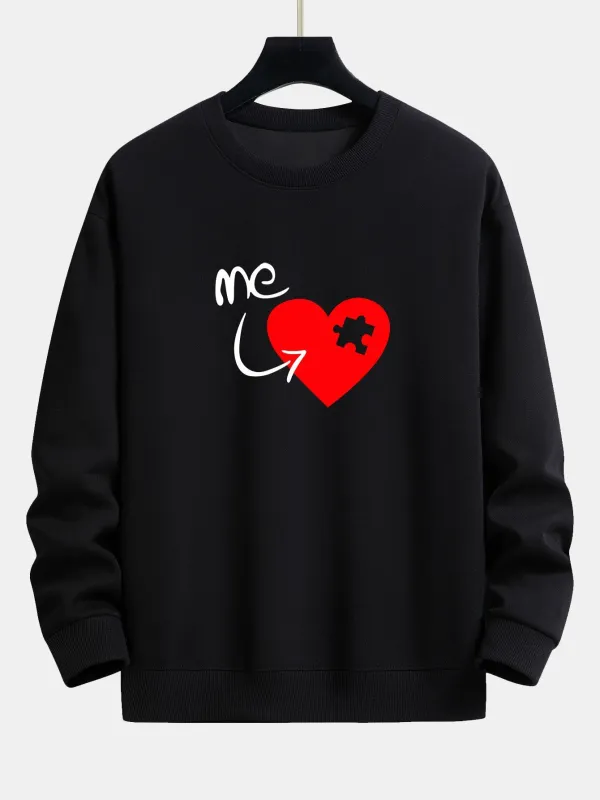 Puzzle Piece Heart Couple Print Relax Fit Sweatshirt sold by Hoooyi