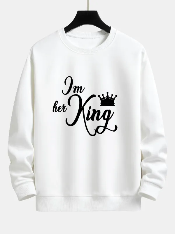Her King Couple Print Relax Fit Sweatshirt sold by Hoooyi