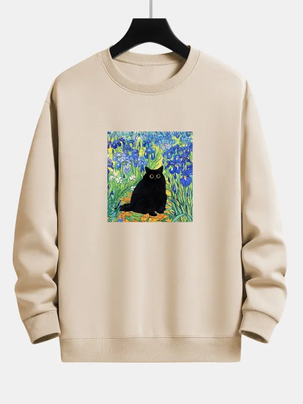 Painting Black Cat Print Relax Fit Sweatshirt sold by Hoooyi