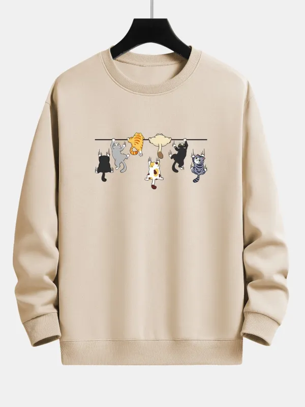 Climbing Cats Print Relax Fit Sweatshirt sold by Hoooyi