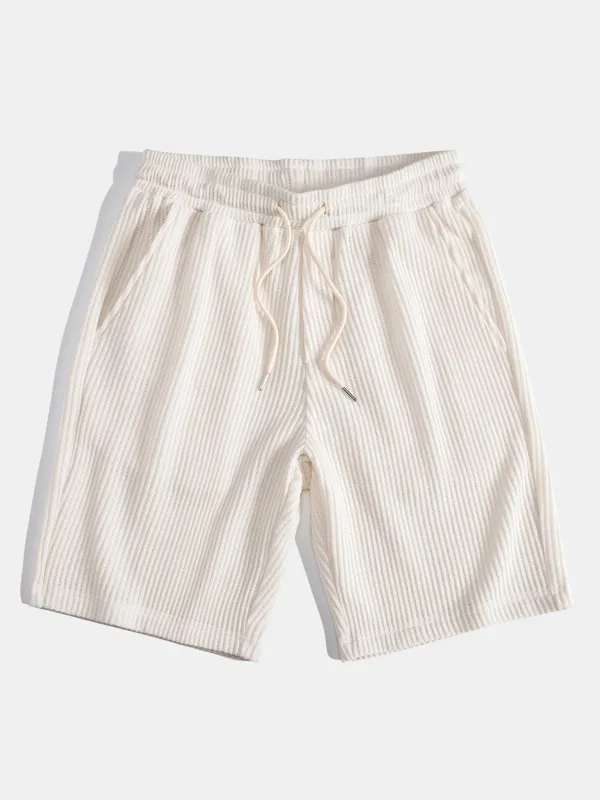 Drawstring Knitted Waffle Shorts sold by Hoooyi