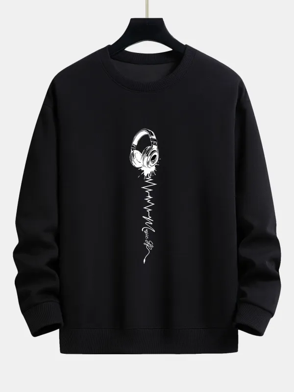 Earphone Print Relax Fit Sweatshirt made by Hoooyi