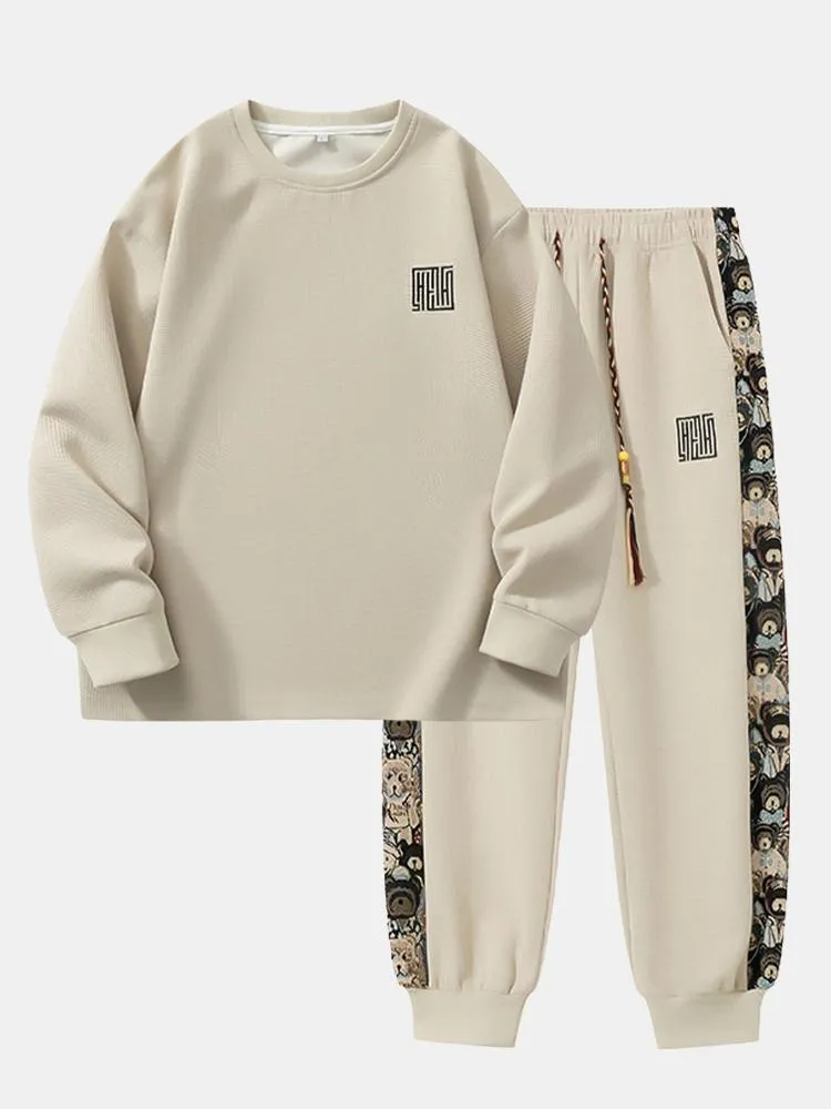 Relax Fit Long Sleeved Waffle T-Shirt & Bear Embroidery Waffle Jogging Pants sold by Hoooyi product image thumbnail 3