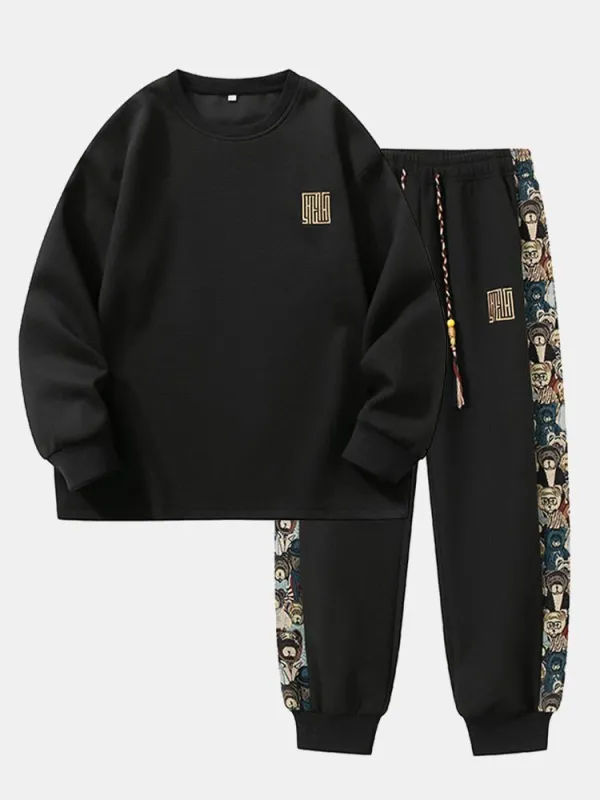 Relax Fit Long Sleeved Waffle T-Shirt & Bear Embroidery Waffle Jogging Pants made by Hoooyi