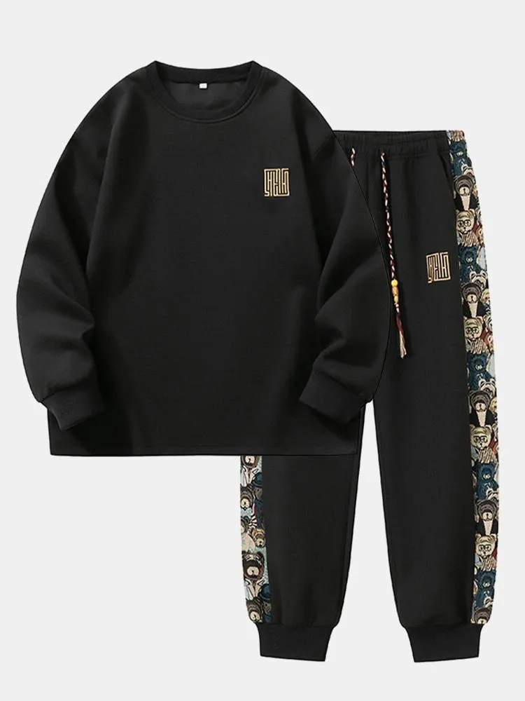 Relax Fit Long Sleeved Waffle T-Shirt & Bear Embroidery Waffle Jogging Pants sold by Hoooyi