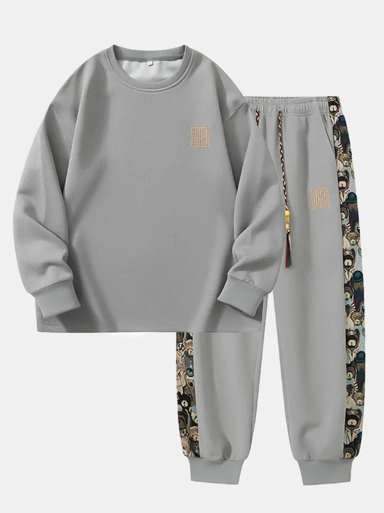 Relax Fit Long Sleeved Waffle T-Shirt & Bear Embroidery Waffle Jogging Pants sold by Hoooyi product image thumbnail 5
