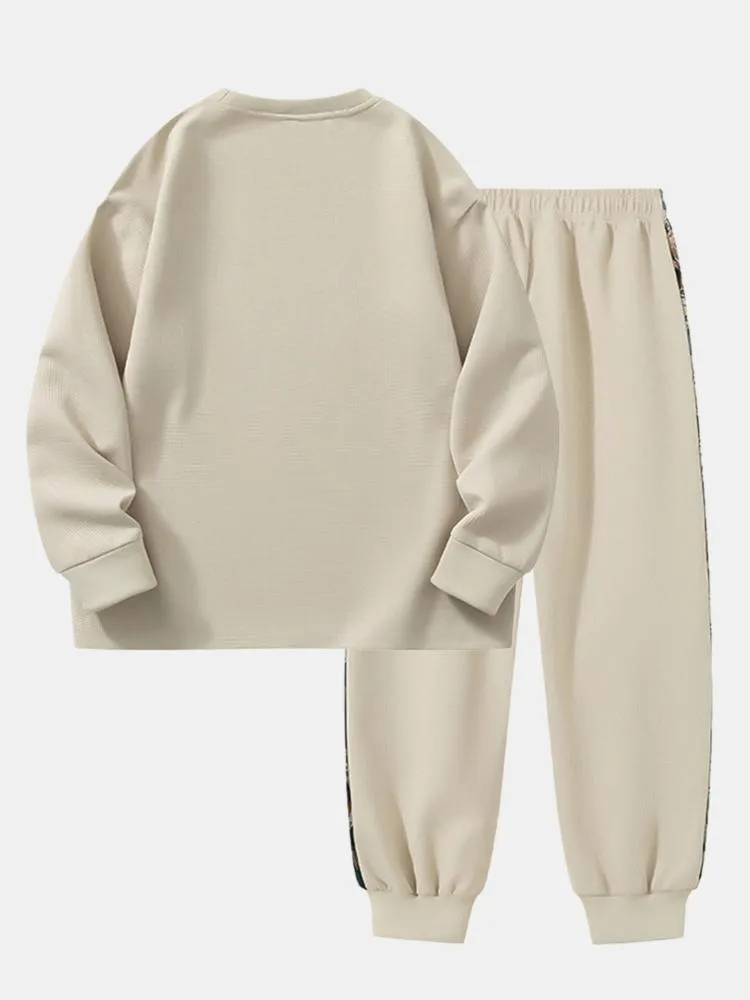 Relax Fit Long Sleeved Waffle T-Shirt & Bear Embroidery Waffle Jogging Pants sold by Hoooyi product image thumbnail 4