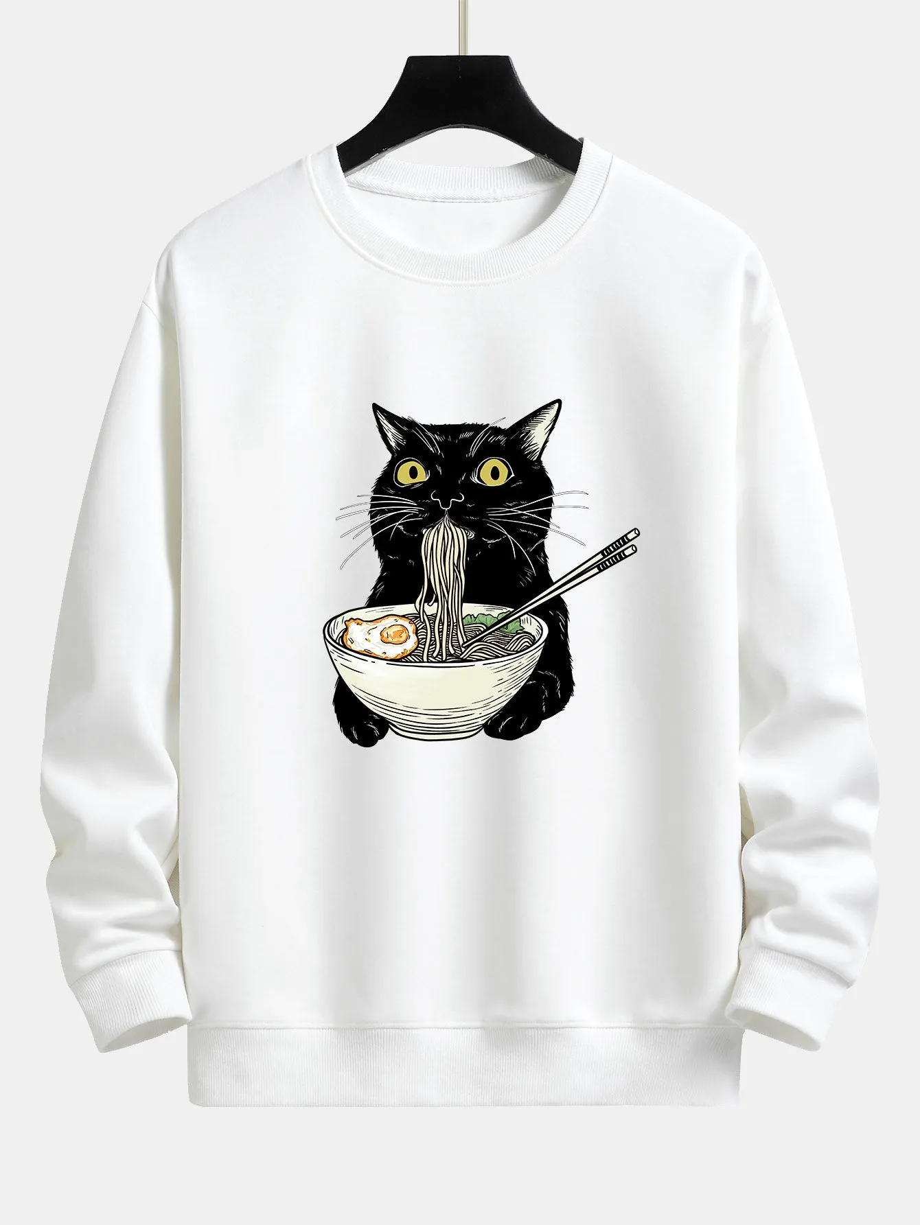 Cat Eating Noodles Print Relax Fit Sweatshirt sold by Hoooyi product image thumbnail 2