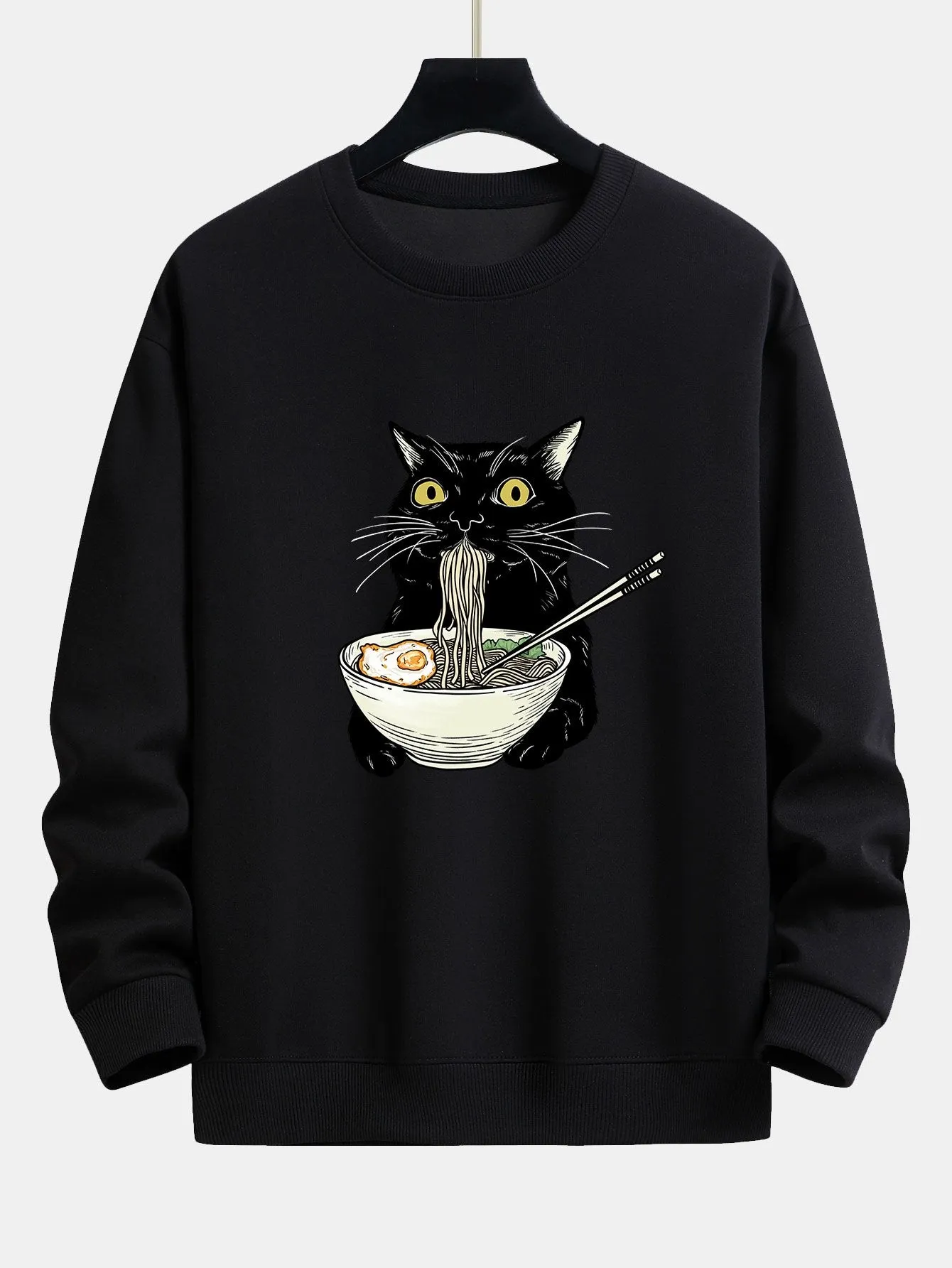 Cat Eating Noodles Print Relax Fit Sweatshirt sold by Hoooyi product image thumbnail 5