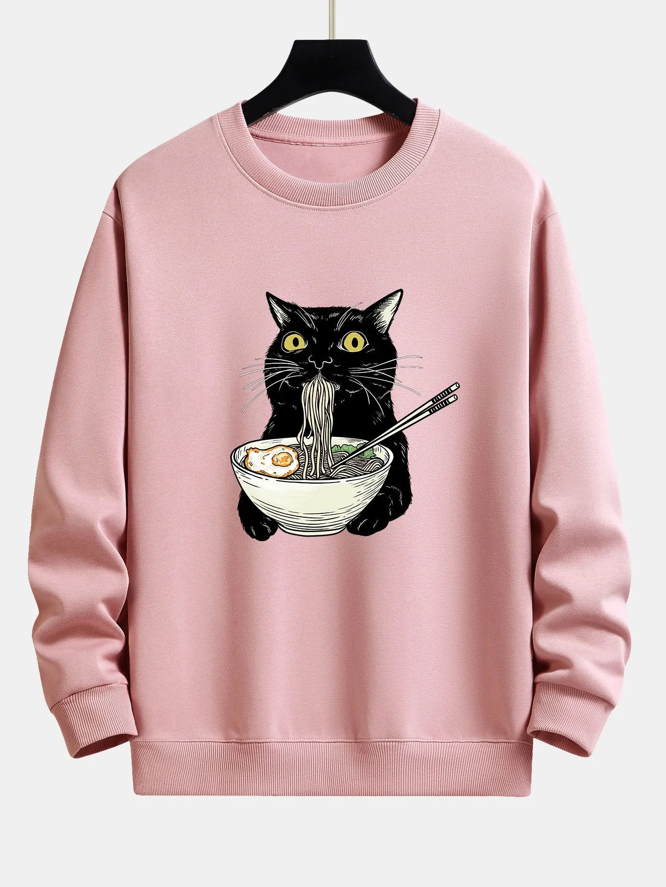 Cat Eating Noodles Print Relax Fit Sweatshirt sold by Hoooyi product image thumbnail 3