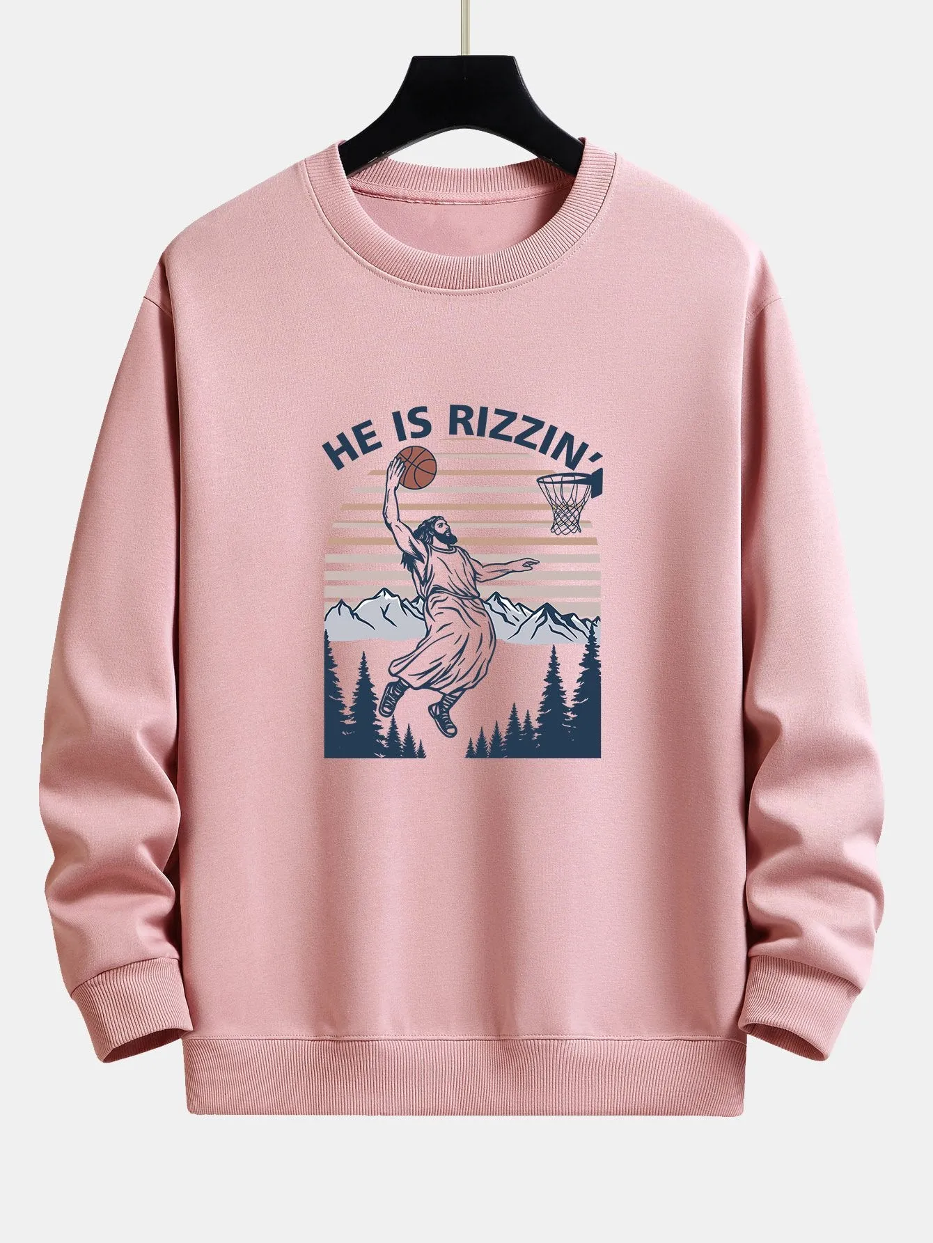 Jesus Plays Basketball Print Relax Fit Sweatshirt sold by Hoooyi product image thumbnail 2