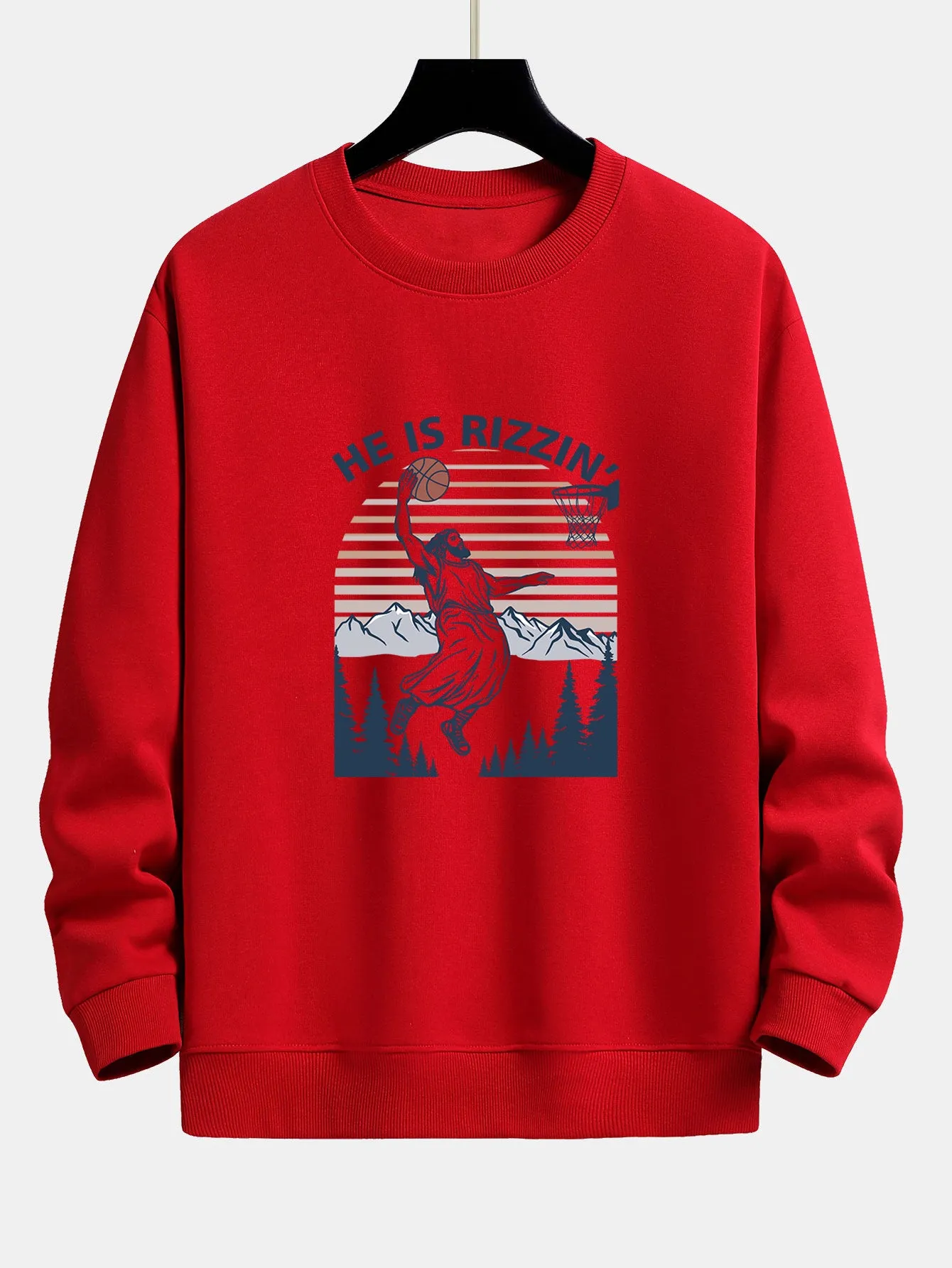 Jesus Plays Basketball Print Relax Fit Sweatshirt sold by Hoooyi product image thumbnail 5