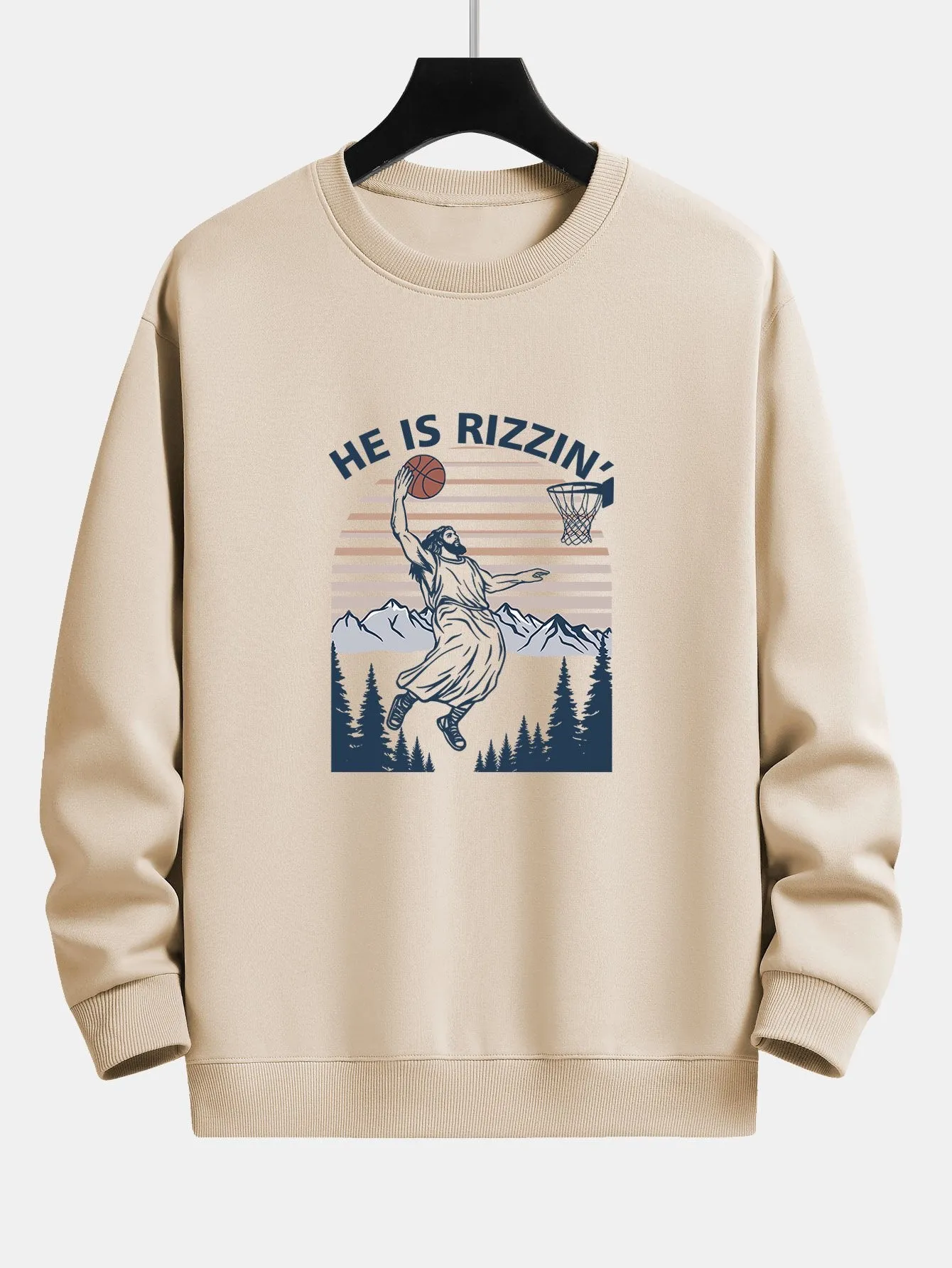 Jesus Plays Basketball Print Relax Fit Sweatshirt sold by Hoooyi product image thumbnail 3