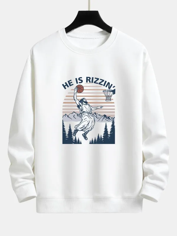 Jesus Plays Basketball Print Relax Fit Sweatshirt sold by Hoooyi