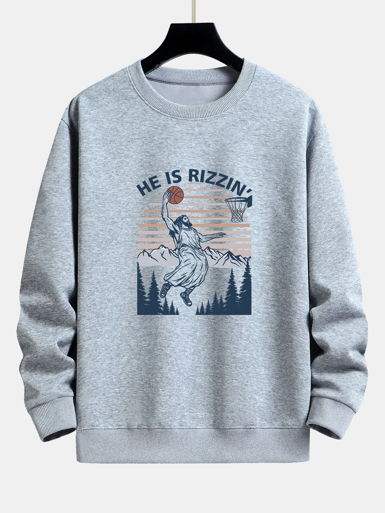 Jesus Plays Basketball Print Relax Fit Sweatshirt sold by Hoooyi product image thumbnail 4