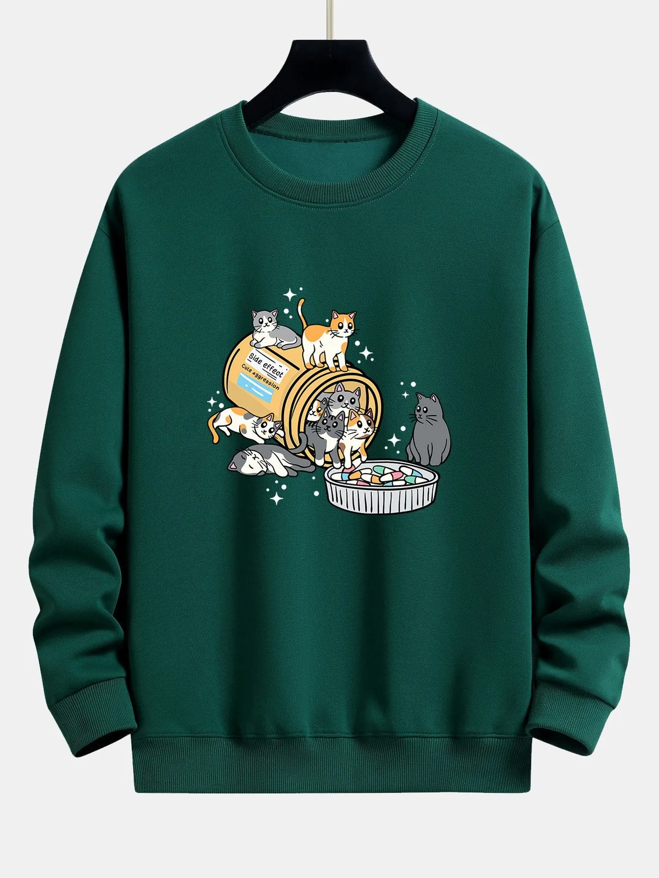 Cat With Pill Jar Print Relax Fit Sweatshirt sold by Hoooyi
