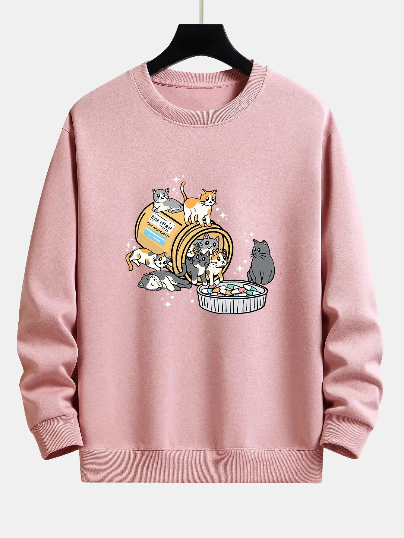 Cat With Pill Jar Print Relax Fit Sweatshirt sold by Hoooyi product image thumbnail 2