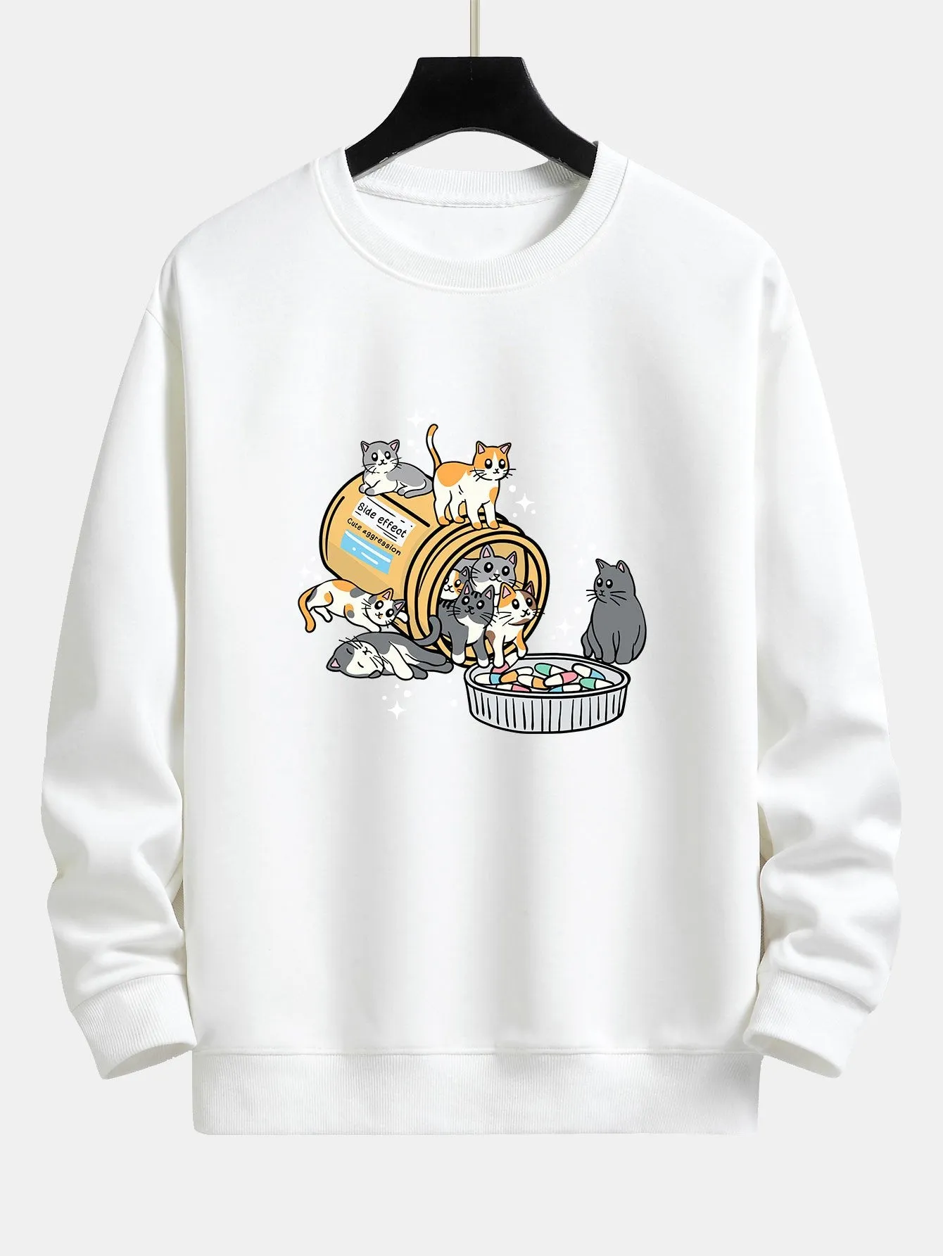 Cat With Pill Jar Print Relax Fit Sweatshirt sold by Hoooyi product image thumbnail 5