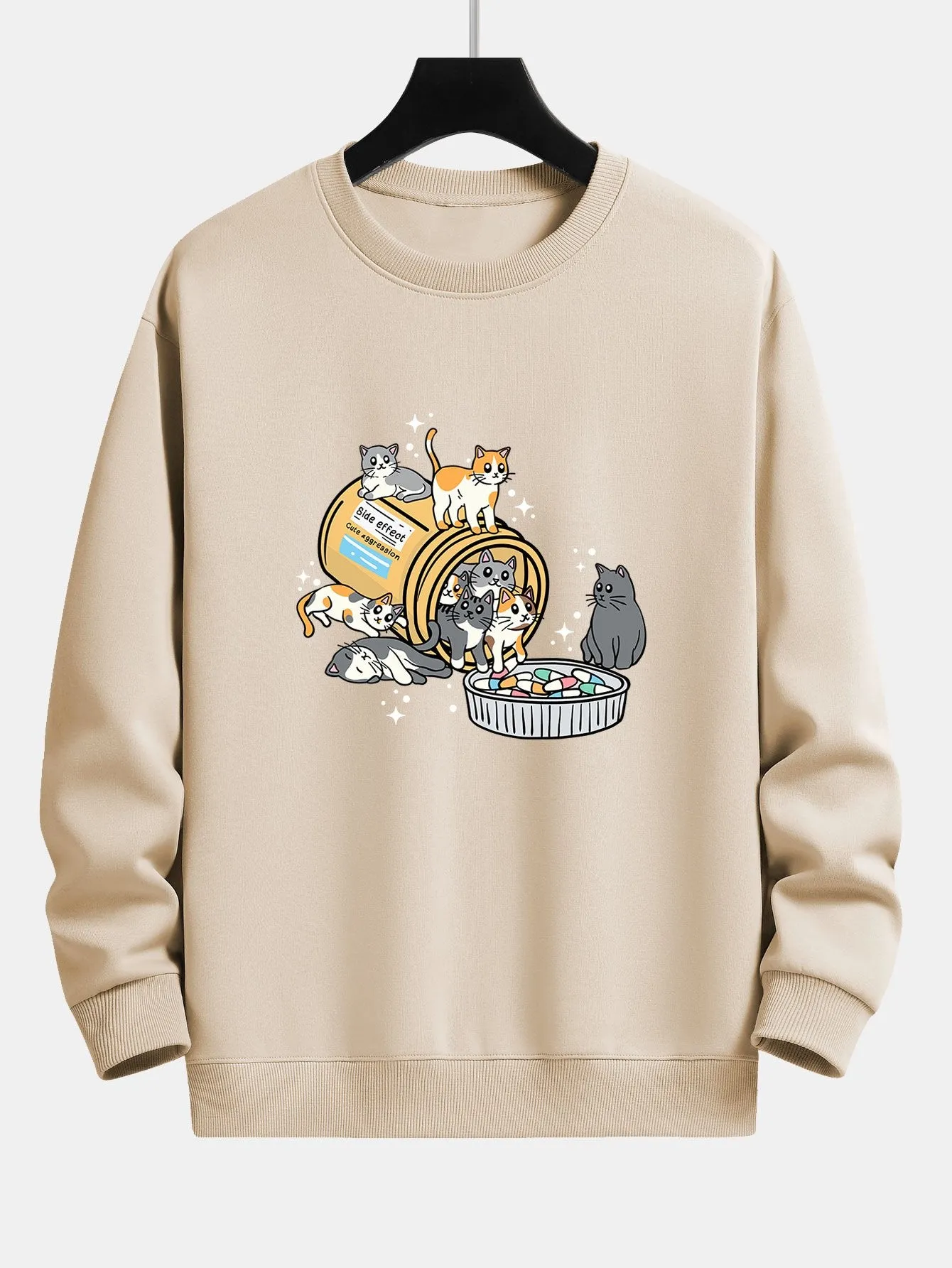 Cat With Pill Jar Print Relax Fit Sweatshirt sold by Hoooyi product image thumbnail 3