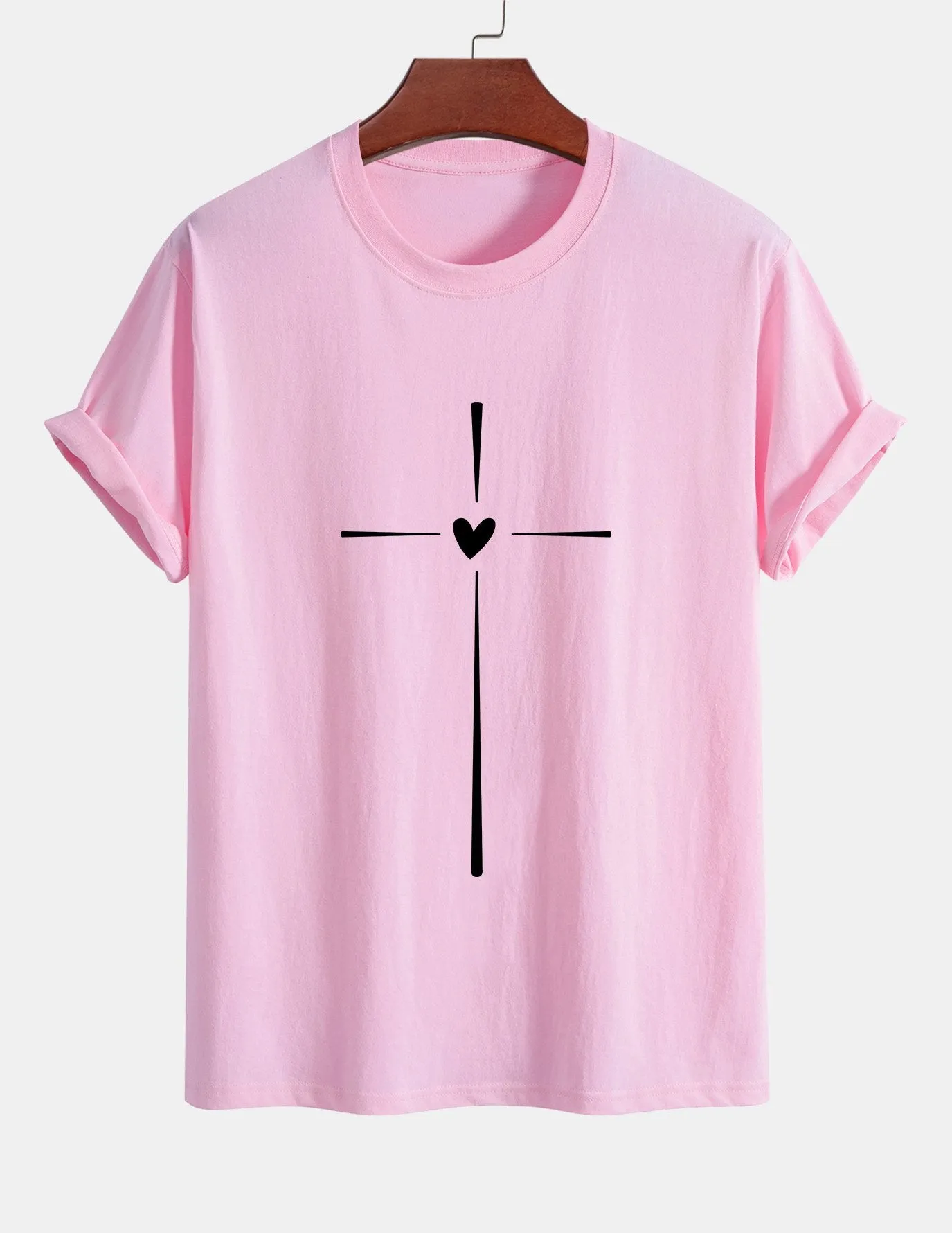 Regular Fit Cross Heart Print Cotton T-Shirt sold by Hoooyi product image thumbnail 4