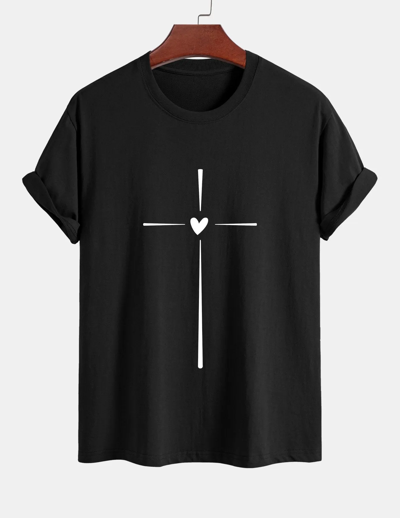 Regular Fit Cross Heart Print Cotton T-Shirt sold by Hoooyi product image thumbnail 2