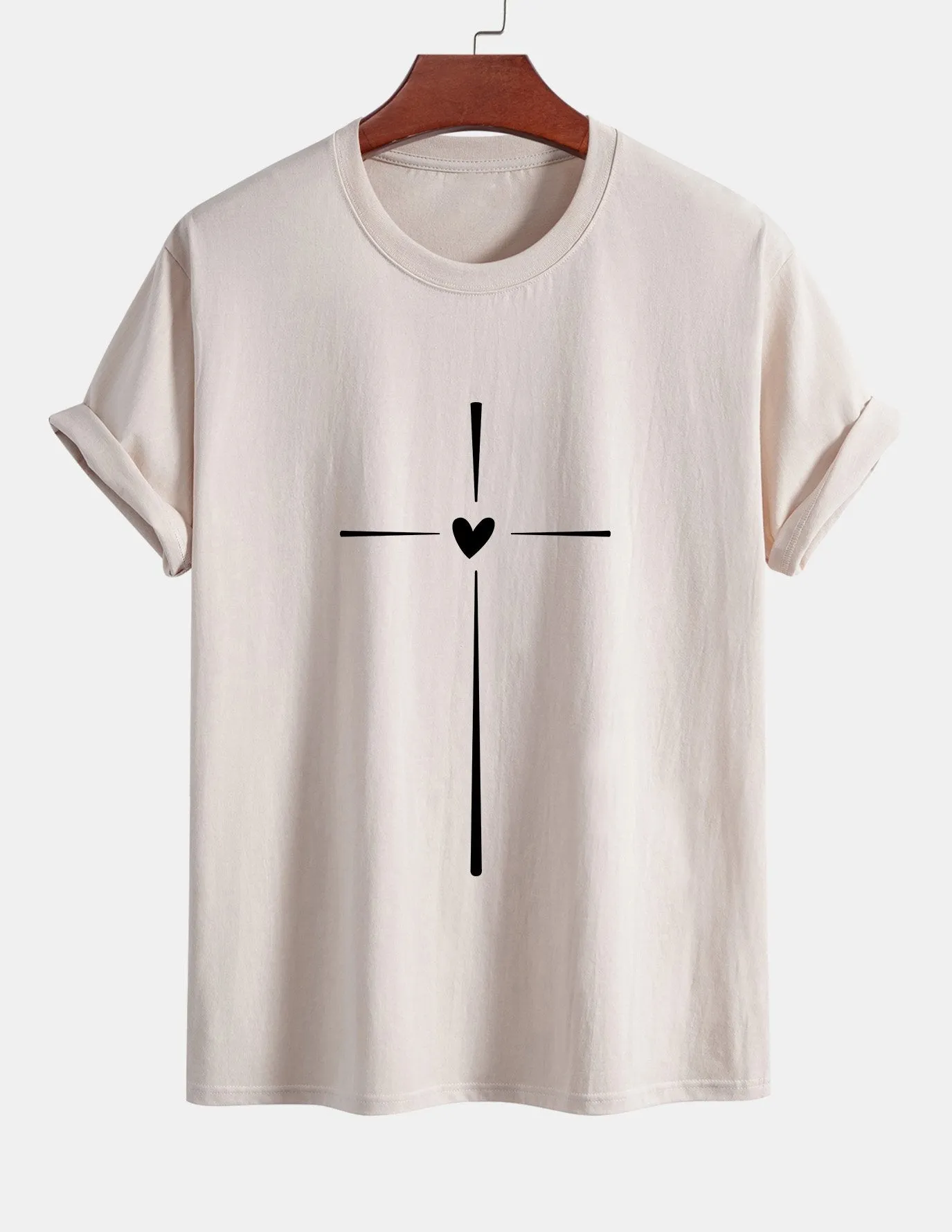 Regular Fit Cross Heart Print Cotton T-Shirt sold by Hoooyi product image thumbnail 5