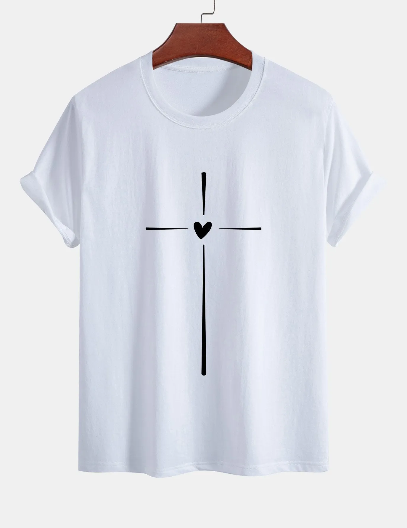 Regular Fit Cross Heart Print Cotton T-Shirt sold by Hoooyi product image thumbnail 3