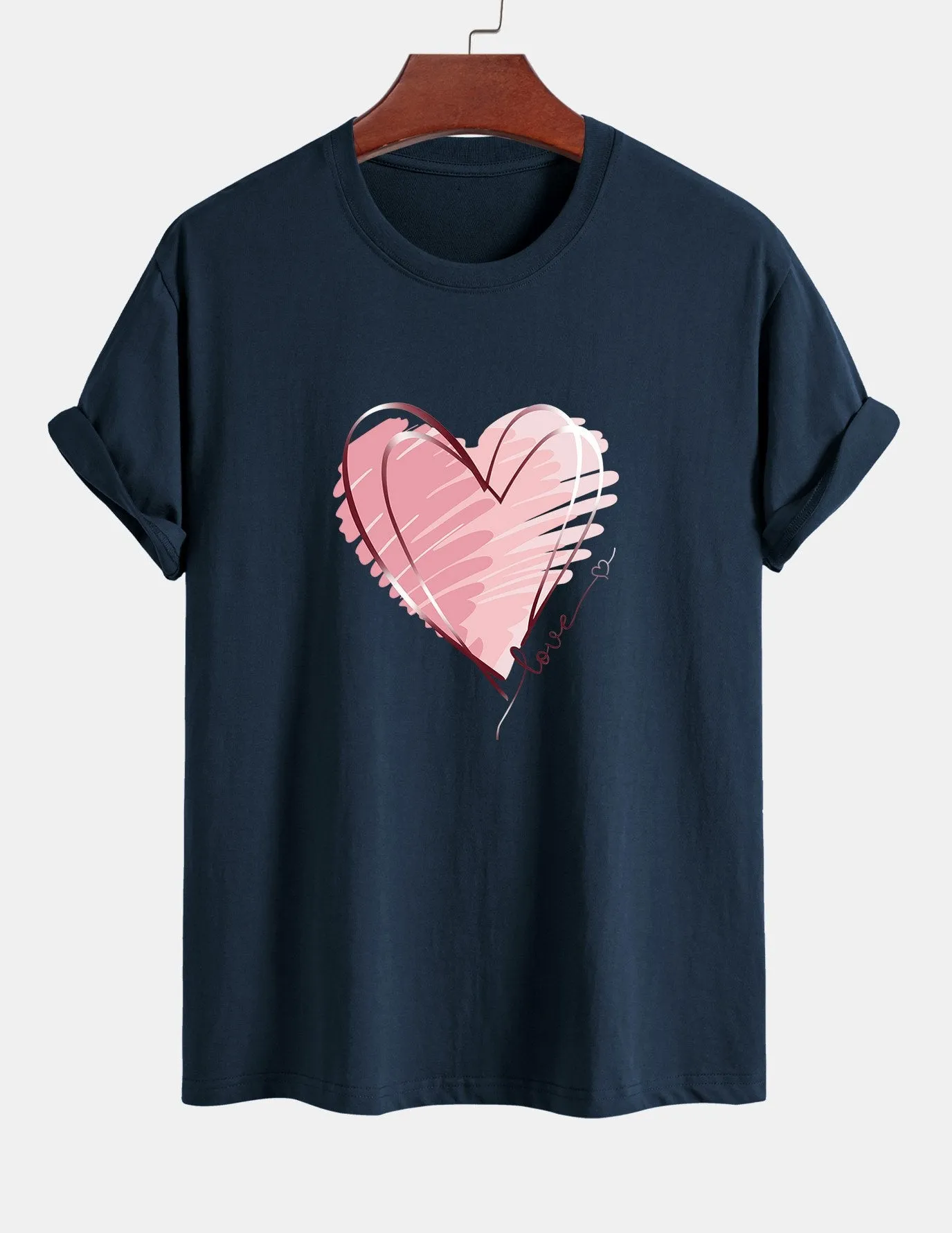 Regular Fit Doodle Heart Print Cotton T-Shirt sold by Hoooyi product image thumbnail 4