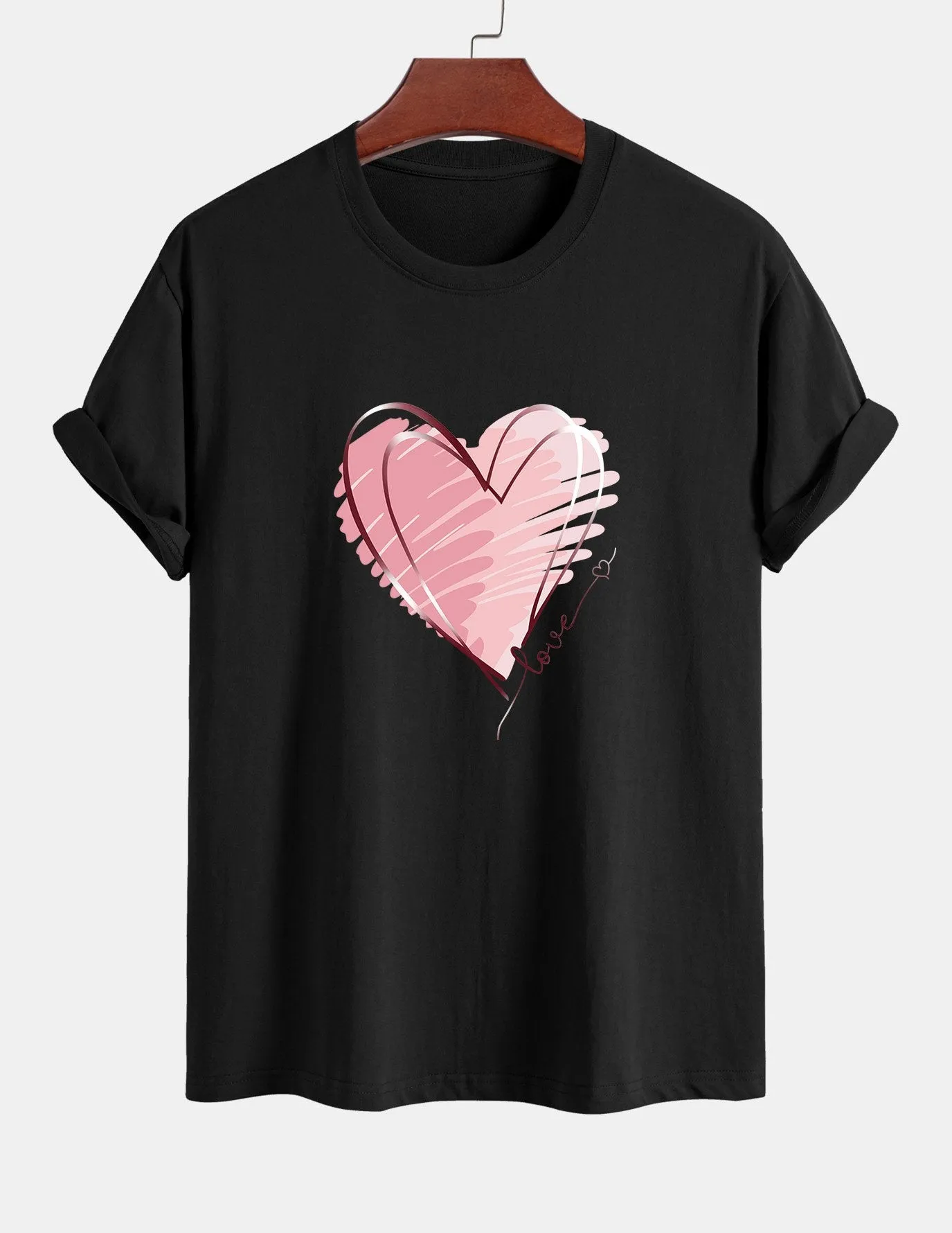 Regular Fit Doodle Heart Print Cotton T-Shirt sold by Hoooyi product image thumbnail 2