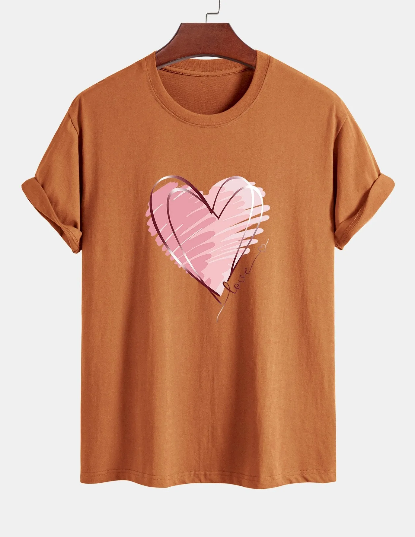 Regular Fit Doodle Heart Print Cotton T-Shirt sold by Hoooyi product image thumbnail 5