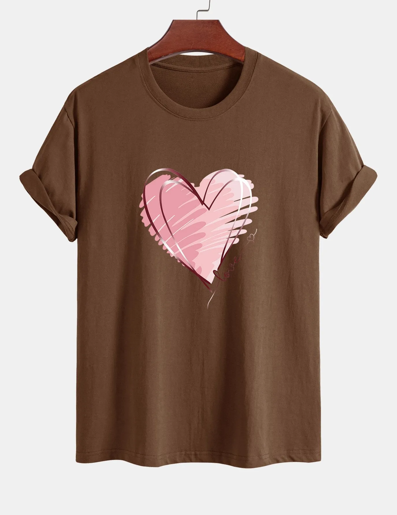 Regular Fit Doodle Heart Print Cotton T-Shirt sold by Hoooyi product image thumbnail 3