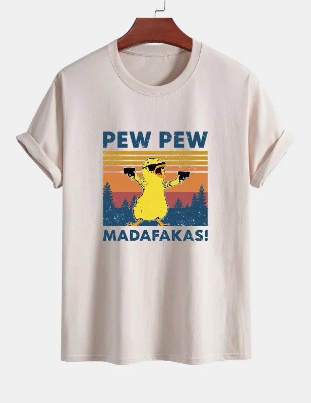 Regular Fit PEW PEW MADAFAKAS Duck Print Cotton T-Shirt sold by Hoooyi