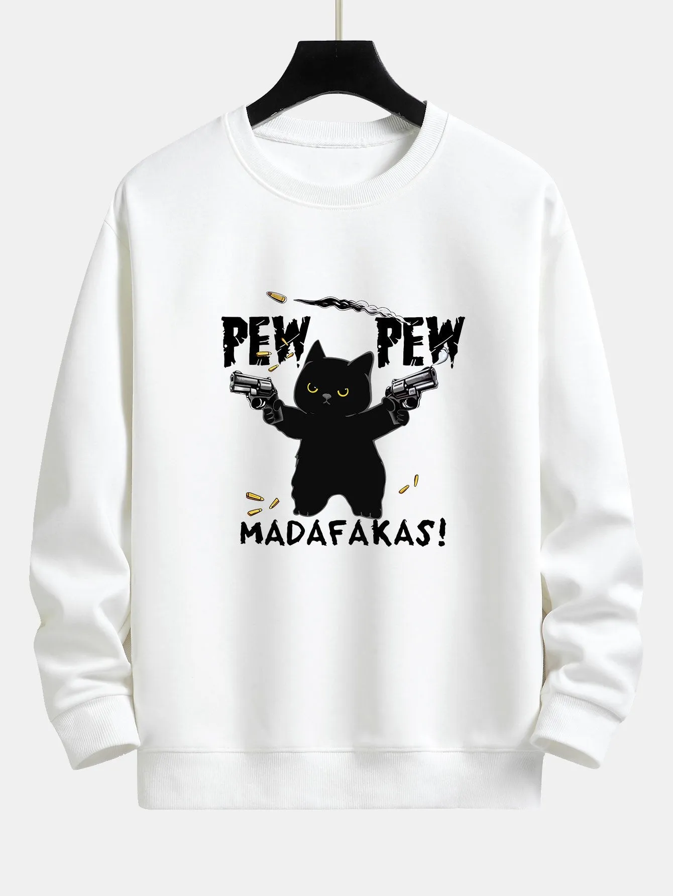 PEW PEW MADAFAKAS Black Cat Print Relax Fit Sweatshirt sold by Hoooyi product image thumbnail 2