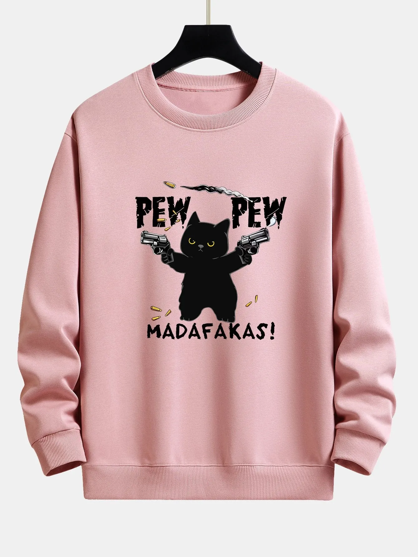 PEW PEW MADAFAKAS Black Cat Print Relax Fit Sweatshirt sold by Hoooyi product image thumbnail 3