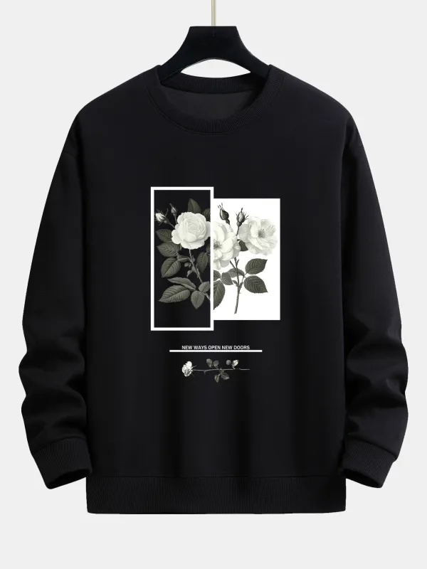 White Rose Slogan Print Relax Fit Sweatshirt sold by Hoooyi