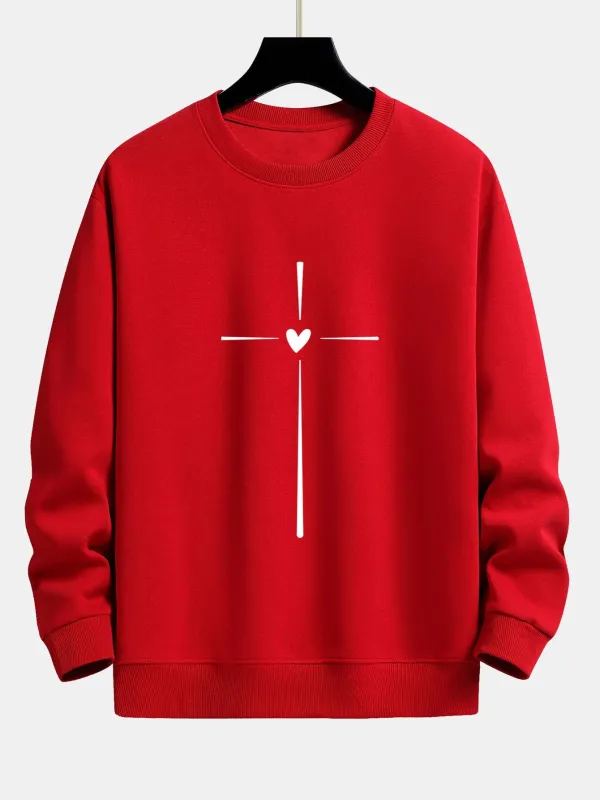 Cross Heart Print Relax Fit Sweatshirt sold by Hoooyi