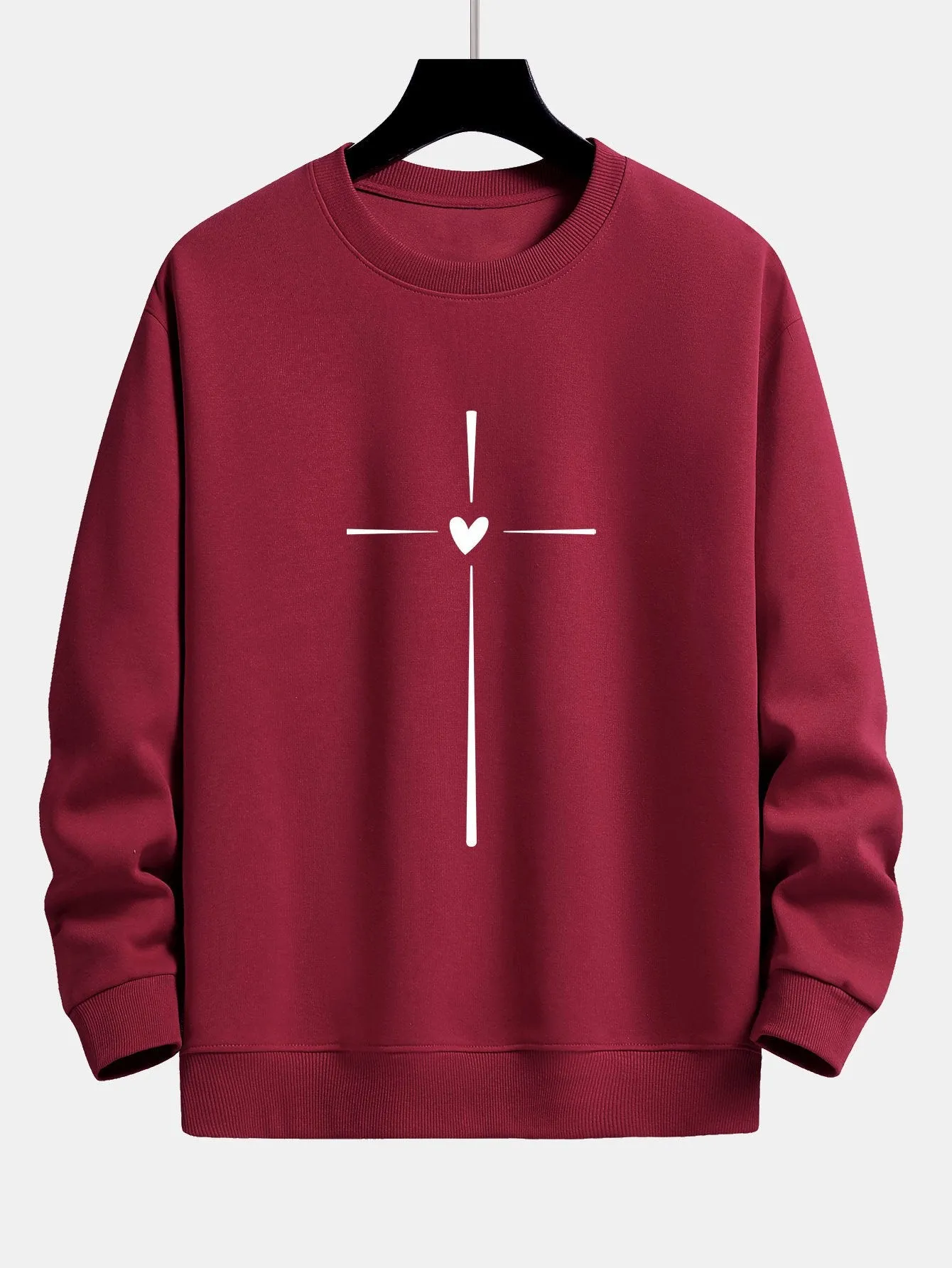 Cross Heart Print Relax Fit Sweatshirt sold by Hoooyi product image thumbnail 2