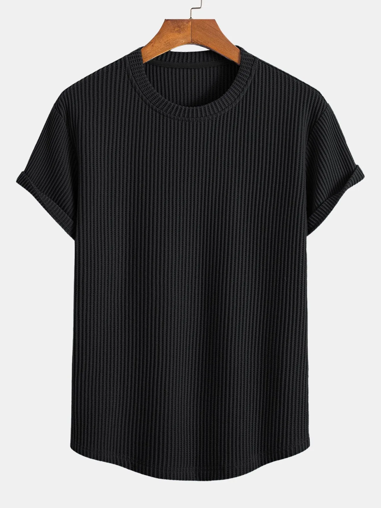 Knitted Waffle Arc Hem T-Shirt sold by Hoooyi product image thumbnail 5