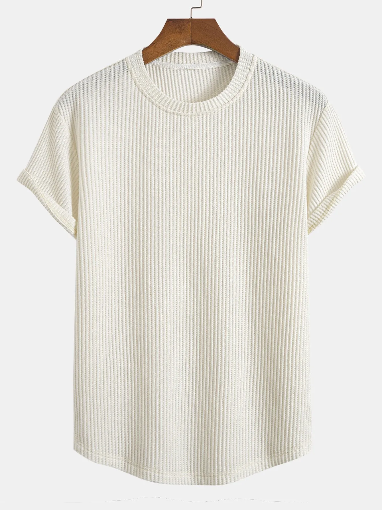 Knitted Waffle Arc Hem T-Shirt sold by Hoooyi product image thumbnail 3