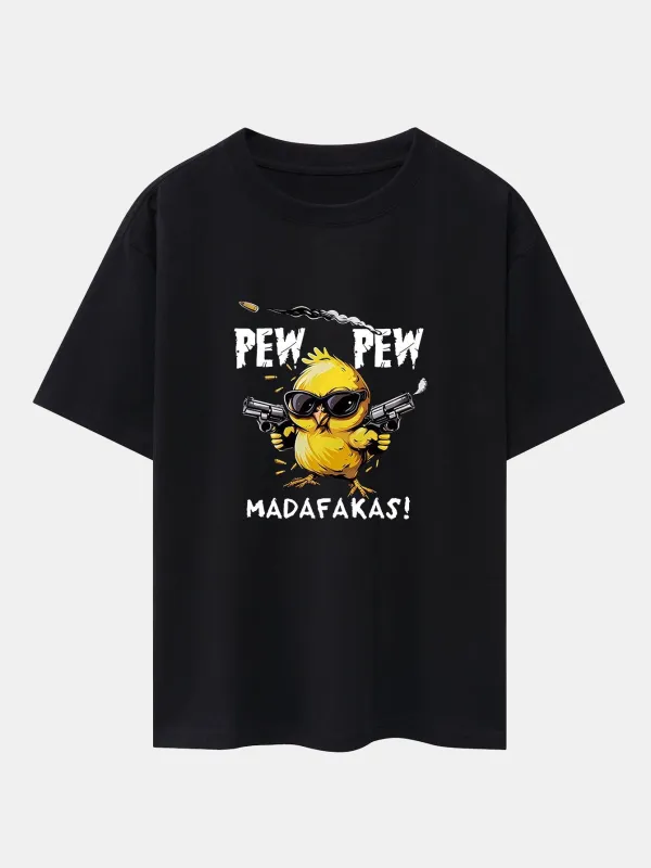 PEW PEW MADAFAKAS Chicken Print Drop Shoulder Oversize T-Shirt sold by Hoooyi