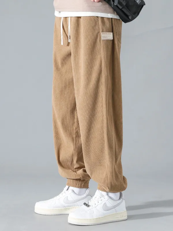 Drawstring Corduroy Jogging Pants sold by Hoooyi