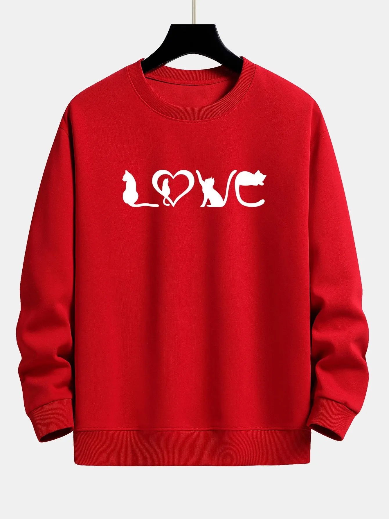 Love Cats Print Relax Fit Sweatshirt sold by Hoooyi product image thumbnail 5