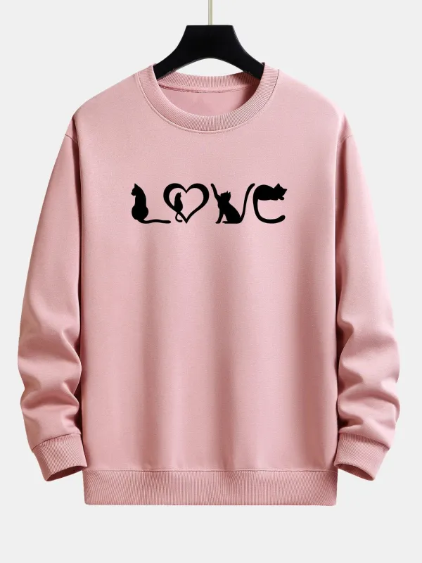 Love Cats Print Relax Fit Sweatshirt made by Hoooyi