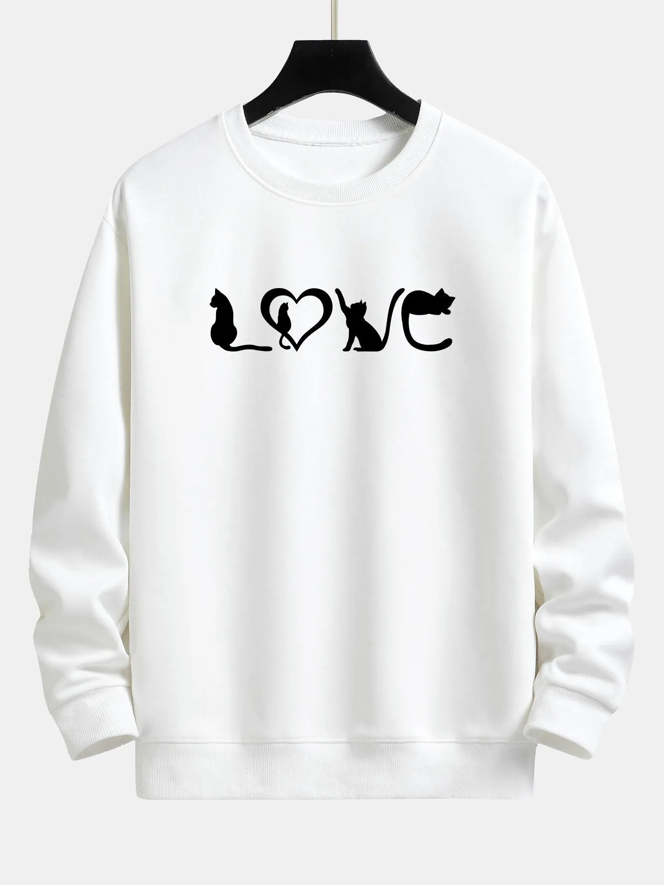 Love Cats Print Relax Fit Sweatshirt sold by Hoooyi product image thumbnail 3