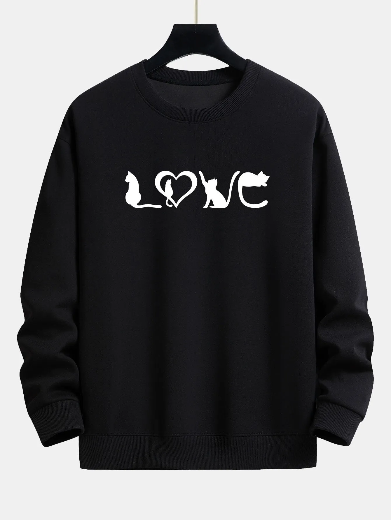 Love Cats Print Relax Fit Sweatshirt sold by Hoooyi product image thumbnail 4