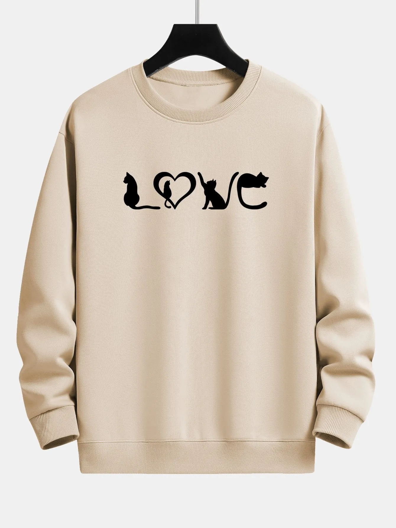 Love Cats Print Relax Fit Sweatshirt sold by Hoooyi product image thumbnail 2