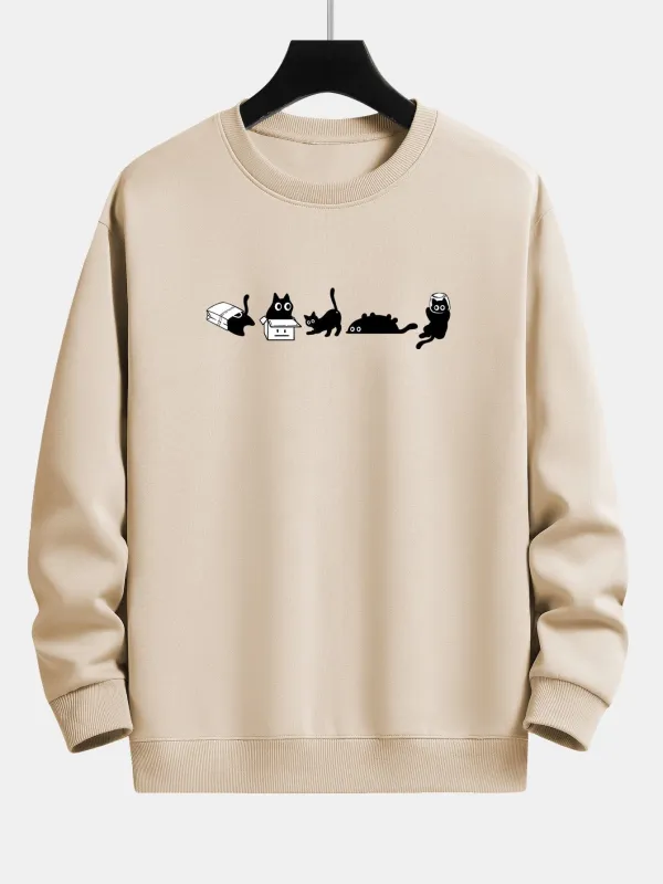 Naughty Black Cat Print Relax Fit Sweatshirt sold by Hoooyi